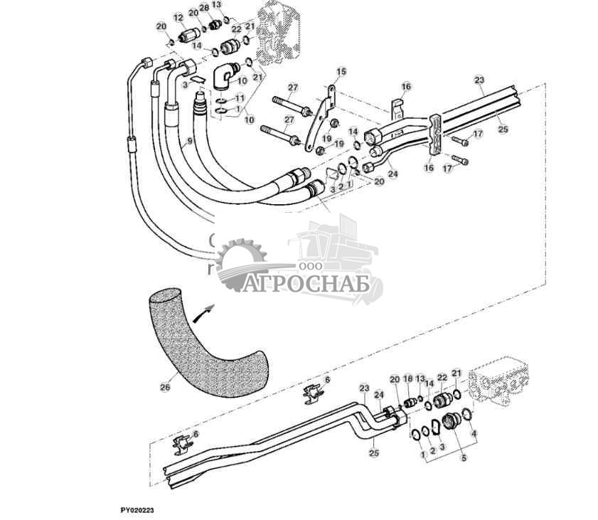 МАСЛОПРОВОДЫ ДЛЯ КЛАПАНА УПРАВЛЕНИЯ M-ICV, ПРАВАЯ СТОРОНА  ЦЕНТР (КАБИНА) 